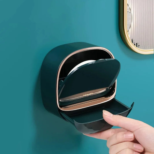 Self-Adhesive Wall-Mounted Luxury Soap Holder with Lid and Drainage Tray