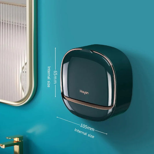 Self-Adhesive Wall-Mounted Luxury Soap Holder with Lid and Drainage Tray