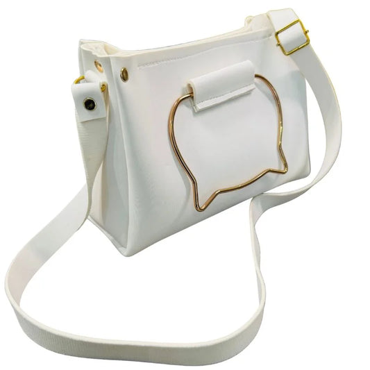 Elegant Cat Handle Handbag for Girls & Ladies | Stylish Shoulder & Crossbody Bag with Gold Accents | Adjustable Strap