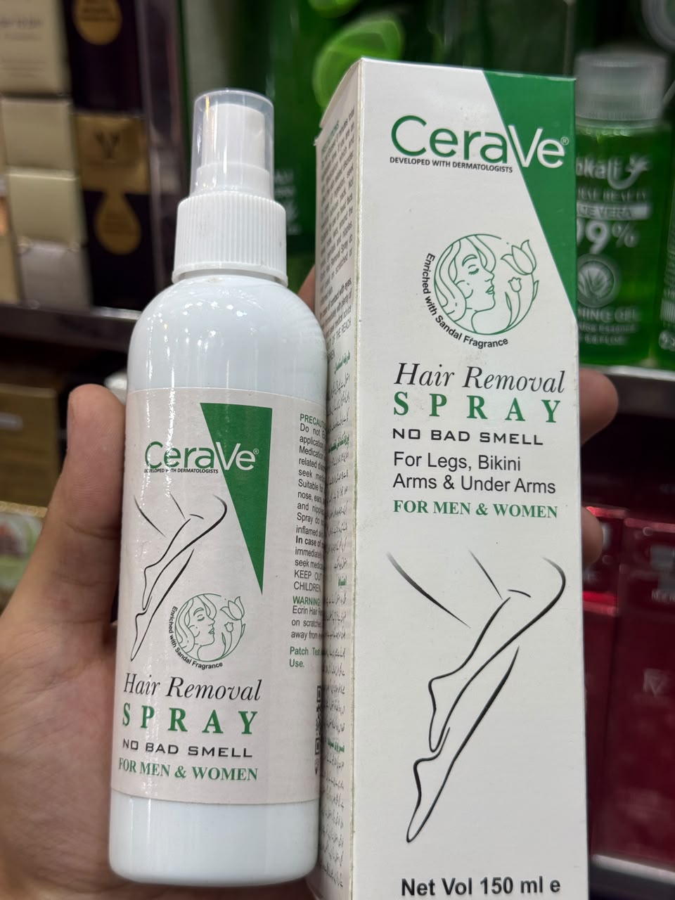 Green CeraVe Hair Removal Spray - Gentle Body Hair Eliminator Smooth, Skincare Product For Men And Women - 150ML