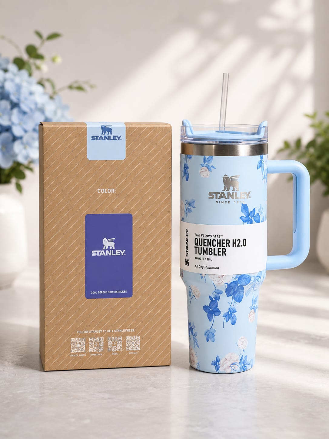 Stanley 40oz Printed Tumbler With Handle And Straw - Premium Stainless Steel Insulated Travel Mug For Hot And Cold Drinks With Leak-Resistant Lid - White Pearl