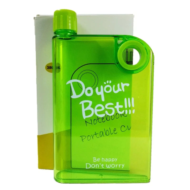Ultra Slim Notebook Style Water Bottle 380ml | Portable Memo Bottle for Travel, School & Office
