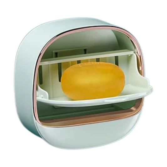Self-Adhesive Wall-Mounted Luxury Soap Holder with Lid and Drainage Tray