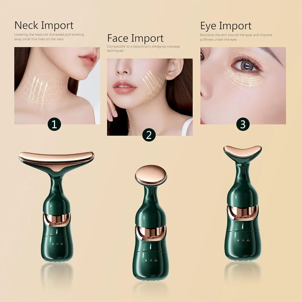 3-in-1 Rechargeable Face & Neck Massager | Red Light Therapy & Microcurrent Anti-Wrinkle Device