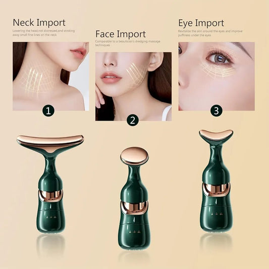 3-in-1 Rechargeable Face & Neck Massager | Red Light Therapy & Microcurrent Anti-Wrinkle Device