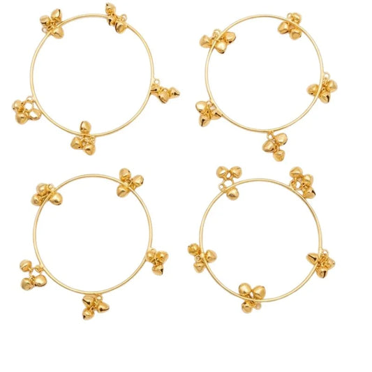 Brass Gold Kashmiri Ghunghroo Bangles Set of 4 Pcs | Traditional Oxidized Indian Festival & Mehndi Jewelry