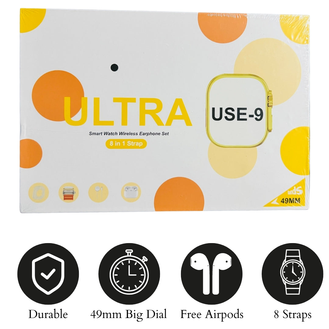 Smart Watch Ultra U.S.E 9-in-1 fitness tracker smartwatch with free AirPods