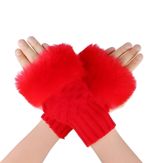Women's Faux Fur Fingerless Knitted Gloves | Warm Winter Hand Wrist Warmers | Soft, Stylish & Comfortable
