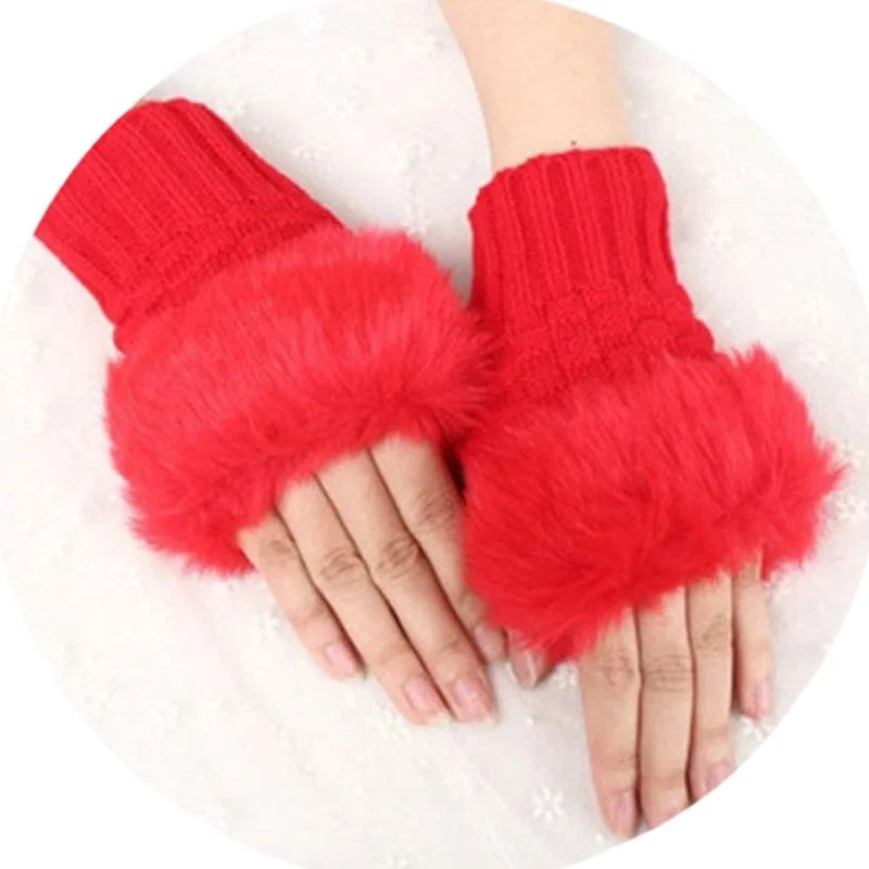 Women's Faux Fur Fingerless Knitted Gloves | Warm Winter Hand Wrist Warmers | Soft, Stylish & Comfortable
