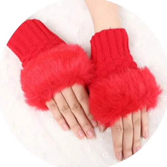 Women's Faux Fur Fingerless Knitted Gloves | Warm Winter Hand Wrist Warmers | Soft, Stylish & Comfortable