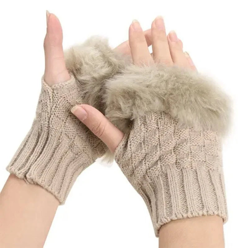 Women's Faux Fur Fingerless Knitted Gloves | Warm Winter Hand Wrist Warmers | Soft, Stylish & Comfortable