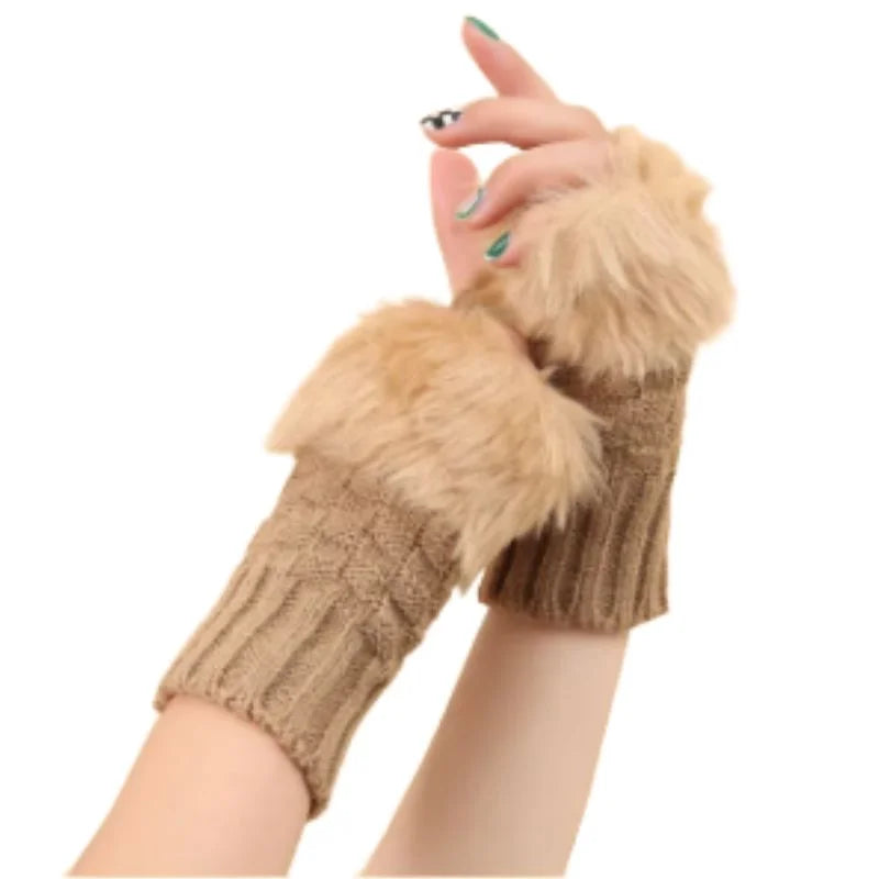 Women's Faux Fur Fingerless Knitted Gloves | Warm Winter Hand Wrist Warmers | Soft, Stylish & Comfortable