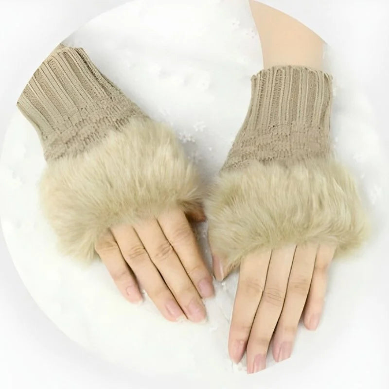Women's Faux Fur Fingerless Knitted Gloves | Warm Winter Hand Wrist Warmers | Soft, Stylish & Comfortable