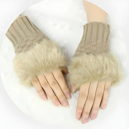 Women's Faux Fur Fingerless Knitted Gloves | Warm Winter Hand Wrist Warmers | Soft, Stylish & Comfortable