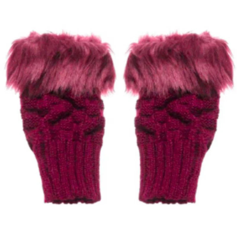 Women's Faux Fur Fingerless Knitted Gloves | Warm Winter Hand Wrist Warmers | Soft, Stylish & Comfortable
