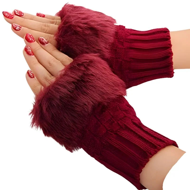 Women's Faux Fur Fingerless Knitted Gloves | Warm Winter Hand Wrist Warmers | Soft, Stylish & Comfortable
