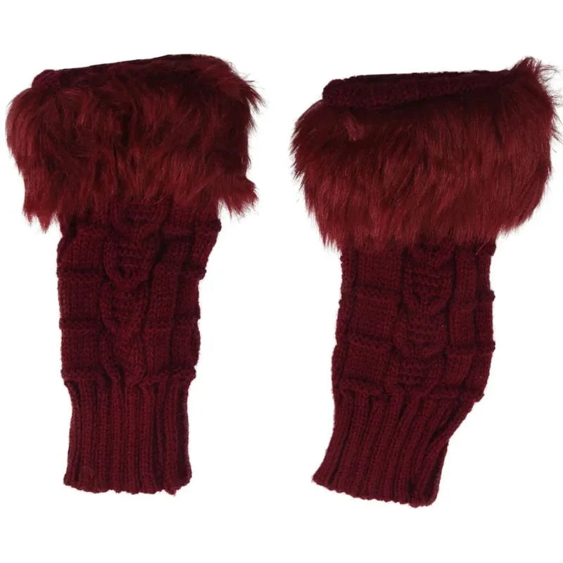 Women's Faux Fur Fingerless Knitted Gloves | Warm Winter Hand Wrist Warmers | Soft, Stylish & Comfortable