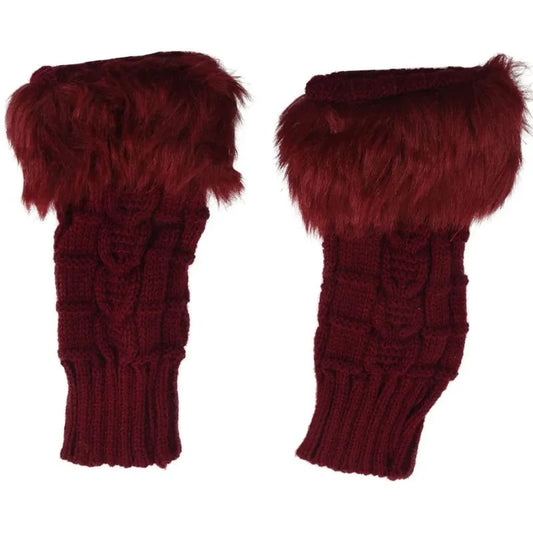 Women's Faux Fur Fingerless Knitted Gloves | Warm Winter Hand Wrist Warmers | Soft, Stylish & Comfortable