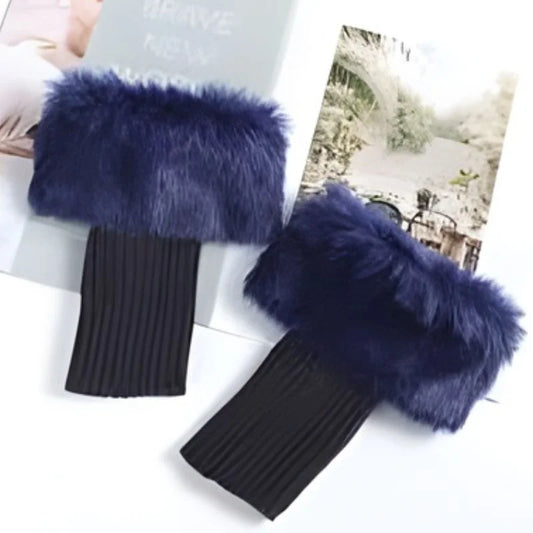 Women's Faux Fur Fingerless Knitted Gloves | Warm Winter Hand Wrist Warmers | Soft, Stylish & Comfortable