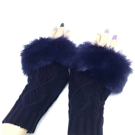 Women's Faux Fur Fingerless Knitted Gloves | Warm Winter Hand Wrist Warmers | Soft, Stylish & Comfortable