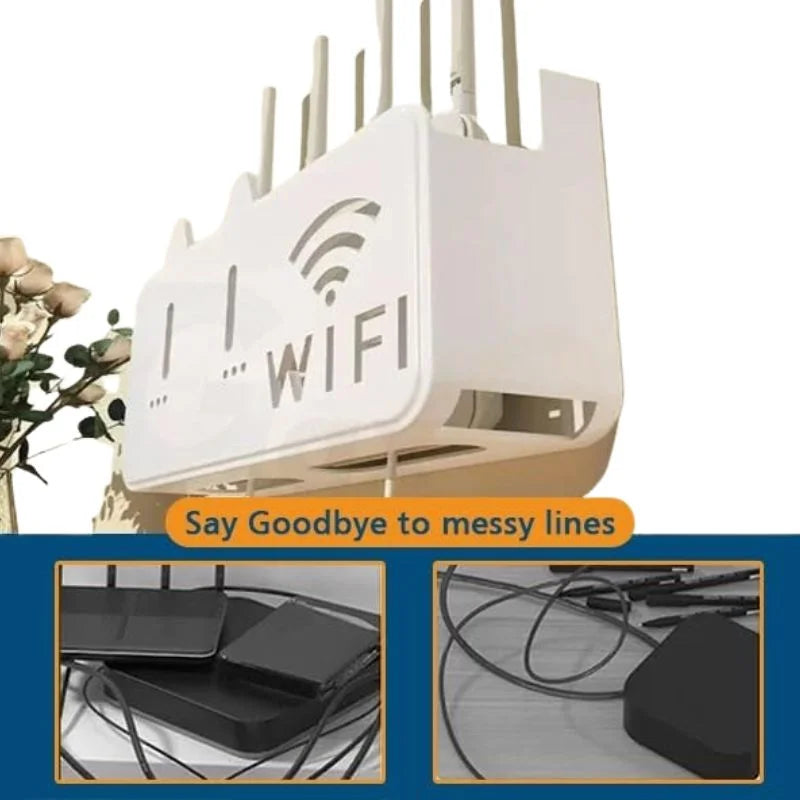 WiFi Router Storage Box & Wall Mount Shelf | Universal Cable Organizer | Space-Saving Holder for Modem, Set-Top Box & Smart Devices | Home & Office Use