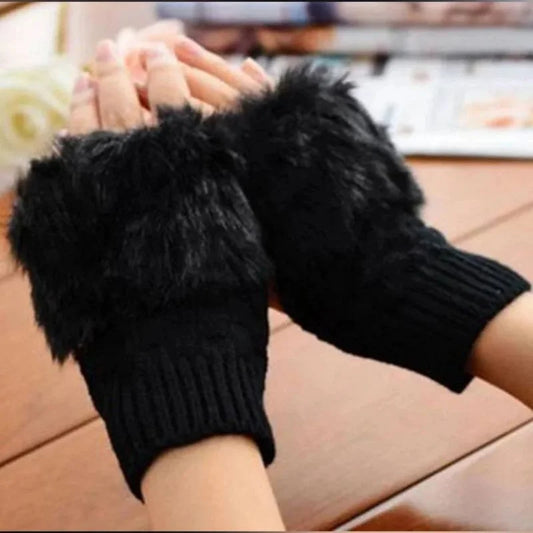 Women's Faux Fur Fingerless Knitted Gloves | Warm Winter Hand Wrist Warmers | Soft, Stylish & Comfortable
