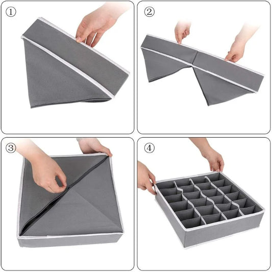 Storage Organizer with Lid | Foldable Drawer Divider | 24 Cells | Non-Woven Fabric | Random Colors