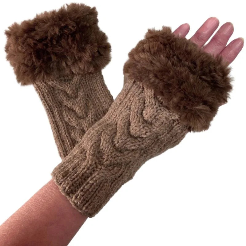 Women's Faux Fur Fingerless Knitted Gloves | Warm Winter Hand Wrist Warmers | Soft, Stylish & Comfortable