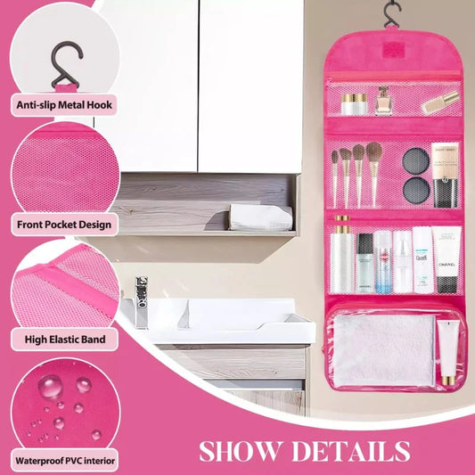 Travel Roll-Up Hanging Cosmetic & Toiletry Organizer Bag  | Multi-Compartment Storage | Hook for Hanging | Random Colors