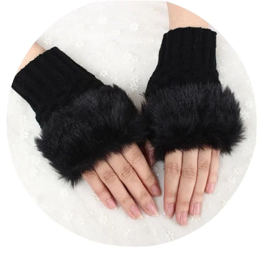 Women's Faux Fur Fingerless Knitted Gloves | Warm Winter Hand Wrist Warmers | Soft, Stylish & Comfortable