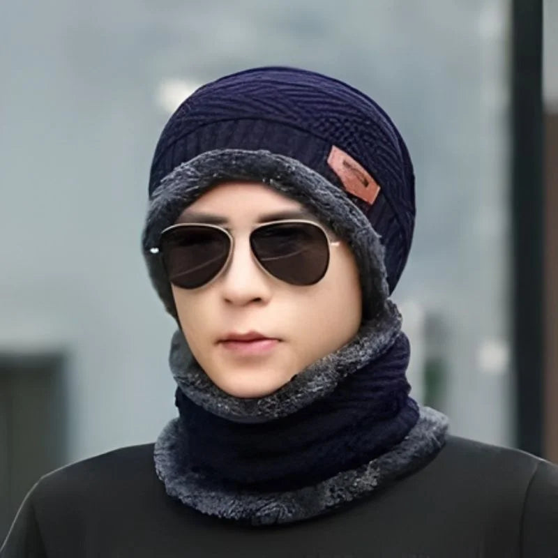 Winter Wool Cap with Neck Warmer Set | Thermal Beanie & Scarf Combo for Men and Women