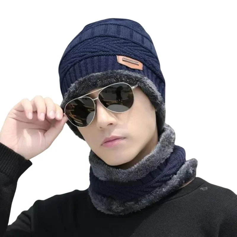 Winter Wool Cap with Neck Warmer Set | Thermal Beanie & Scarf Combo for Men and Women