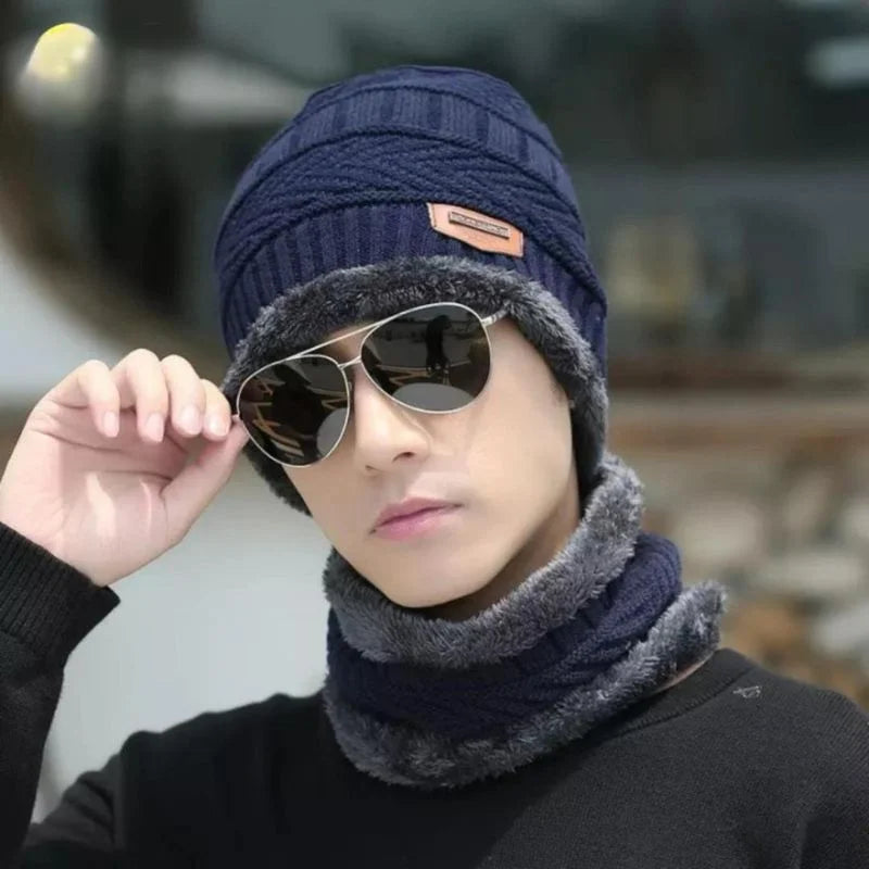 Winter Wool Cap with Neck Warmer Set | Thermal Beanie & Scarf Combo for Men and Women