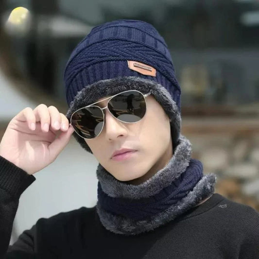 Winter Wool Cap with Neck Warmer Set | Thermal Beanie & Scarf Combo for Men and Women