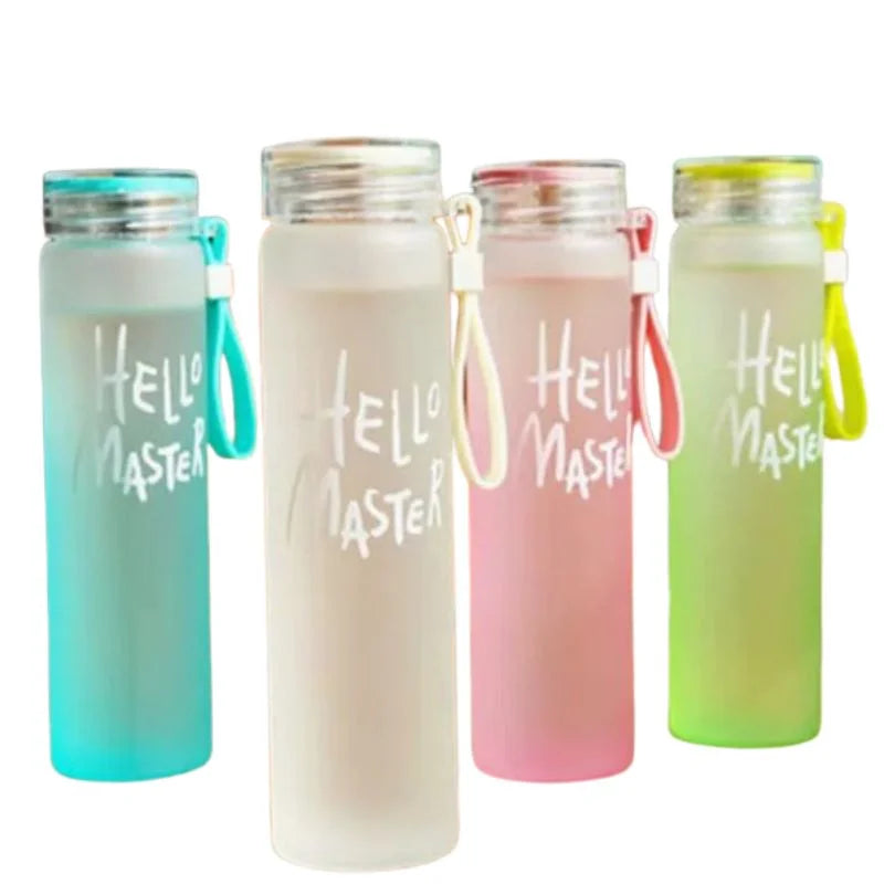 Frosted Glass Water Bottle | Leak-Proof Insulated Bottle with Hello Master Decal Logo | 400ml
