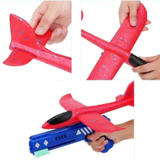 Catapult Gun Aircraft Toy for Kids | Foam Airplane Launcher Glider Flying Toy 2-in-1
