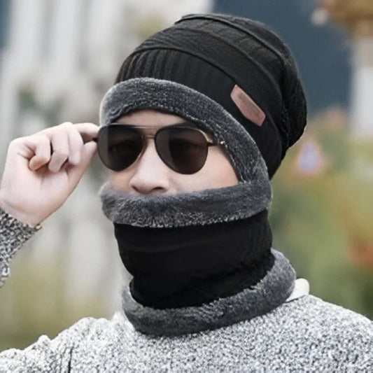 Winter Wool Cap with Neck Warmer Set | Thermal Beanie & Scarf Combo for Men and Women