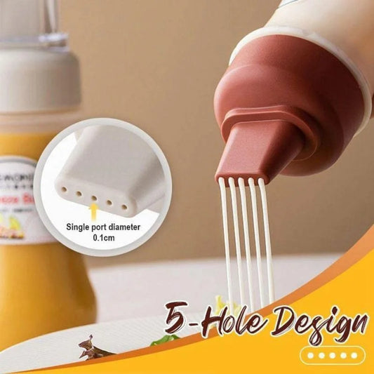 5 Hole Squeeze Sauce Bottle | Refillable Condiment Dispenser with Lid | Multipurpose Ketchup & Hot Sauce Bottle for Kitchen | Black Cap