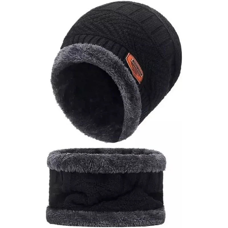 Winter Wool Cap with Neck Warmer Set | Thermal Beanie & Scarf Combo for Men and Women
