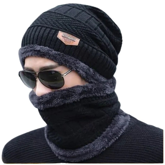 Winter Wool Cap with Neck Warmer Set | Thermal Beanie & Scarf Combo for Men and Women