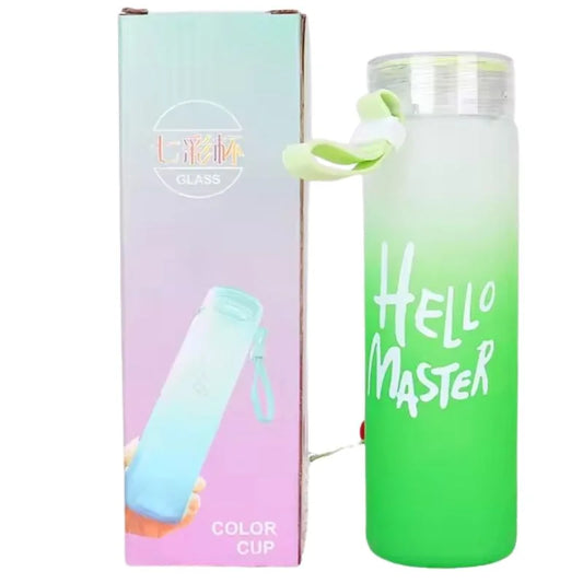 Frosted Glass Water Bottle | Leak-Proof Insulated Bottle with Hello Master Decal Logo | 400ml