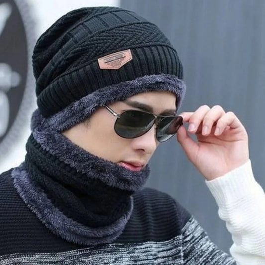 Winter Wool Cap with Neck Warmer Set | Thermal Beanie & Scarf Combo for Men and Women