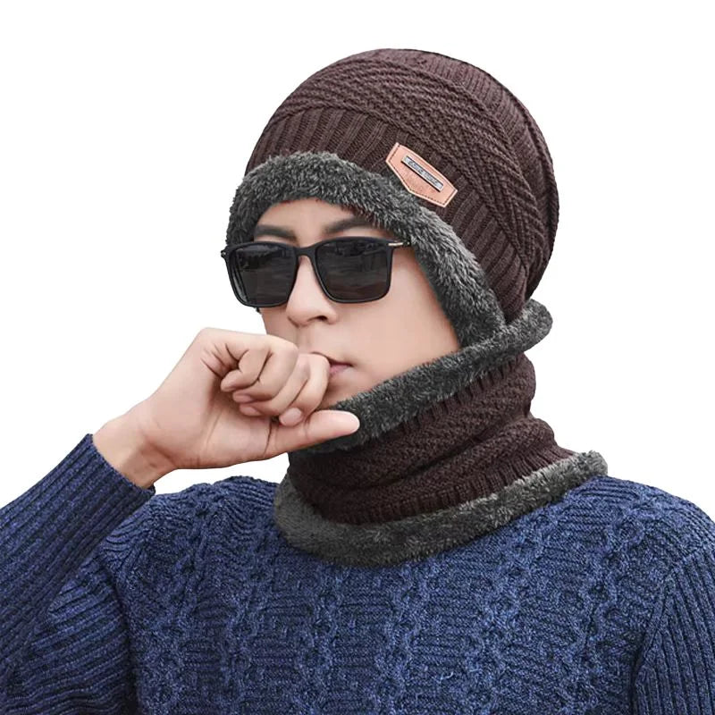 Winter Wool Cap with Neck Warmer Set | Thermal Beanie & Scarf Combo for Men and Women