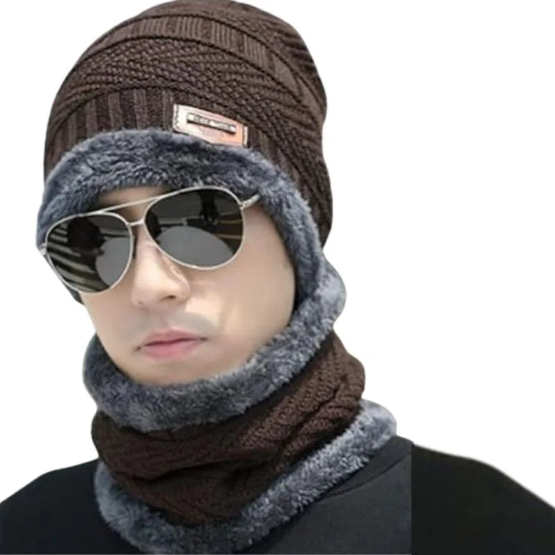 Winter Wool Cap with Neck Warmer Set | Thermal Beanie & Scarf Combo for Men and Women