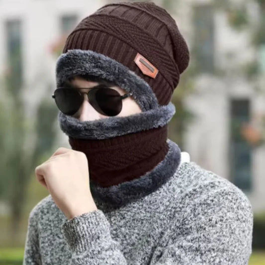 Winter Wool Cap with Neck Warmer Set | Thermal Beanie & Scarf Combo for Men and Women