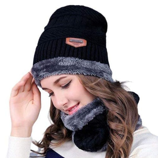 Winter Wool Cap with Neck Warmer Set | Thermal Beanie & Scarf Combo for Men and Women
