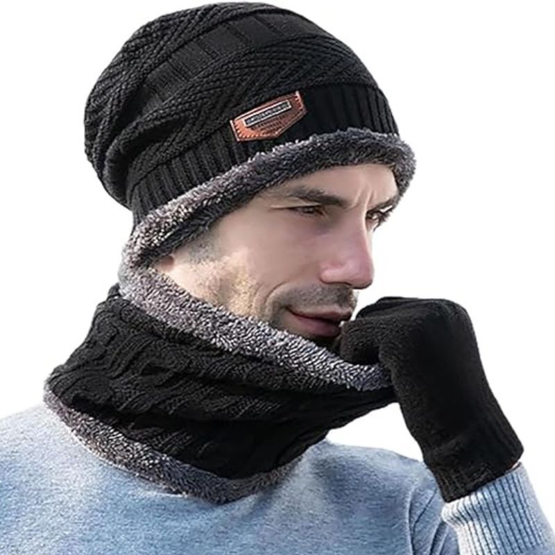 Winter Wool Cap with Neck Warmer Set | Thermal Beanie & Scarf Combo for Men and Women