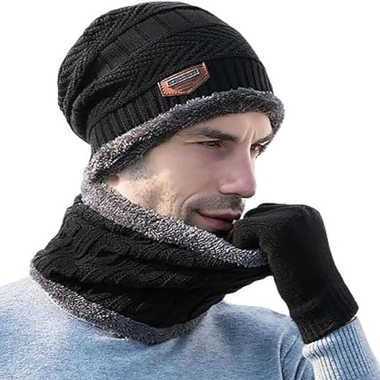 Winter Wool Cap with Neck Warmer Set | Thermal Beanie & Scarf Combo for Men and Women