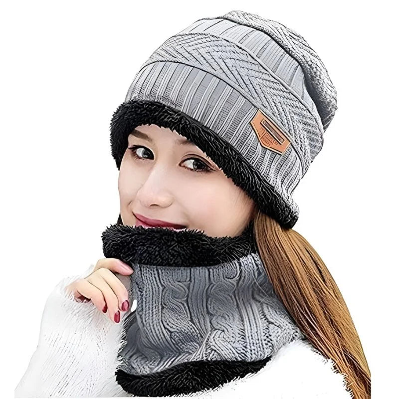 Winter Wool Cap with Neck Warmer Set | Thermal Beanie & Scarf Combo for Men and Women