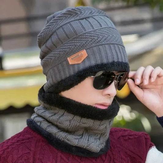Winter Wool Cap with Neck Warmer Set | Thermal Beanie & Scarf Combo for Men and Women